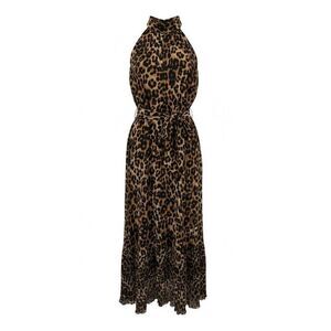NWT Sam Edelman Brown Black Leopard Print High Neck Sleeveless Maxi Dress Sz 14